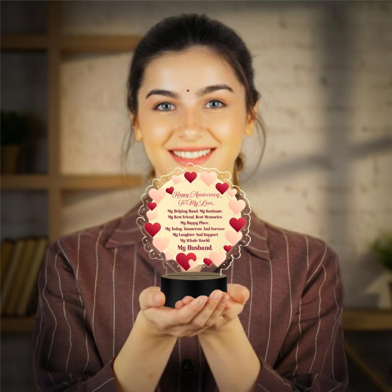 Acrylic Led Lamp Romantic Gift for Couples | Warm White Light Gift Item for Wedding, Anniversary, Birthday & Valentine's Day (Happy Anniversary To My Love)